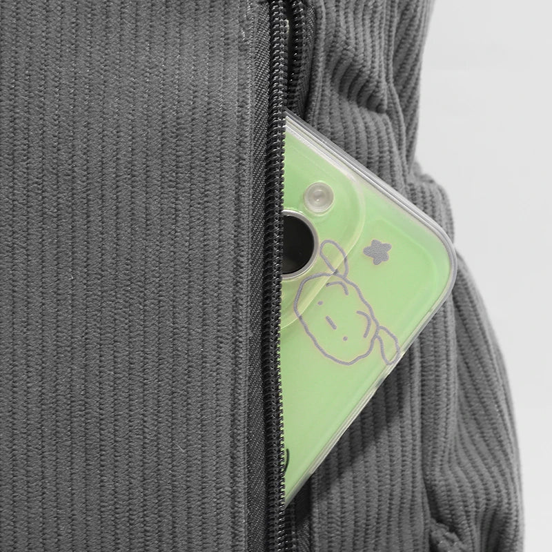 Mochila Fashion em Veludo Cotelê de Grande Capacidade com Alças Ajustáveis — Ideal para Escola, Viagem e Uso Diário