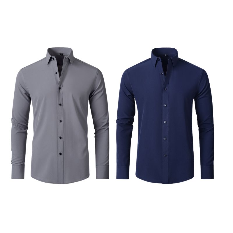 Compre 1 Leve 2 | Camisa Social Ultra Confort Anti amassados + Relogio de Brinde 131 A minha loja Cinza e Azul escuro P