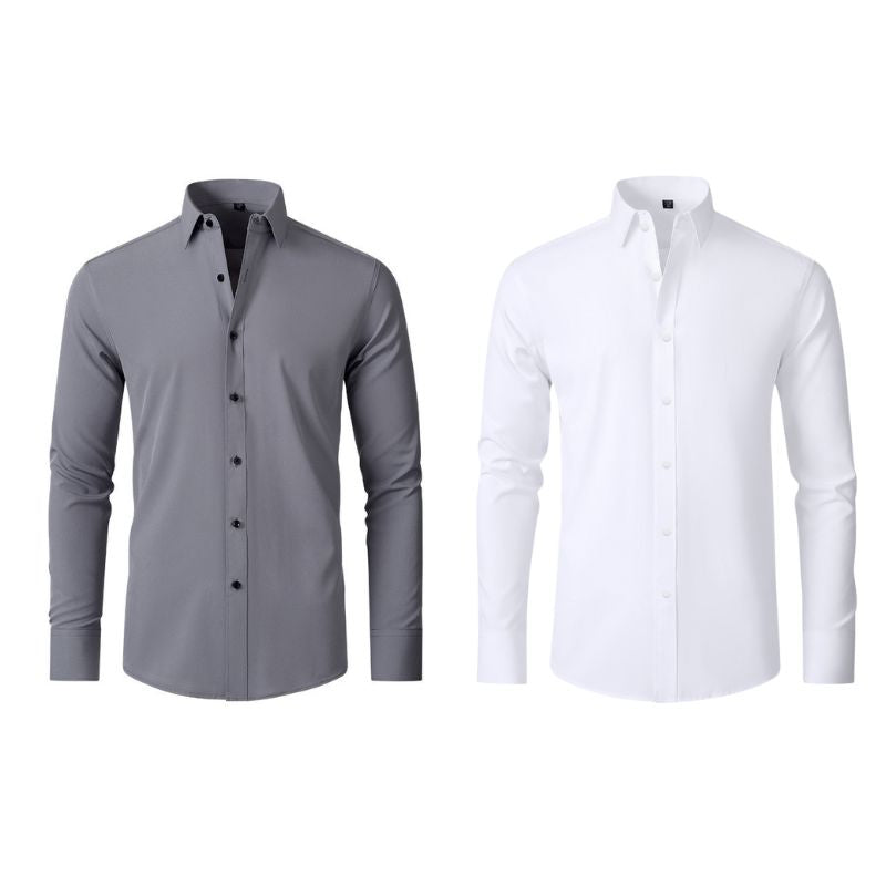 Compre 1 Leve 2 | Camisa Social Ultra Confort Anti amassados + Relogio de Brinde 131 A minha loja Cinza e Branca P