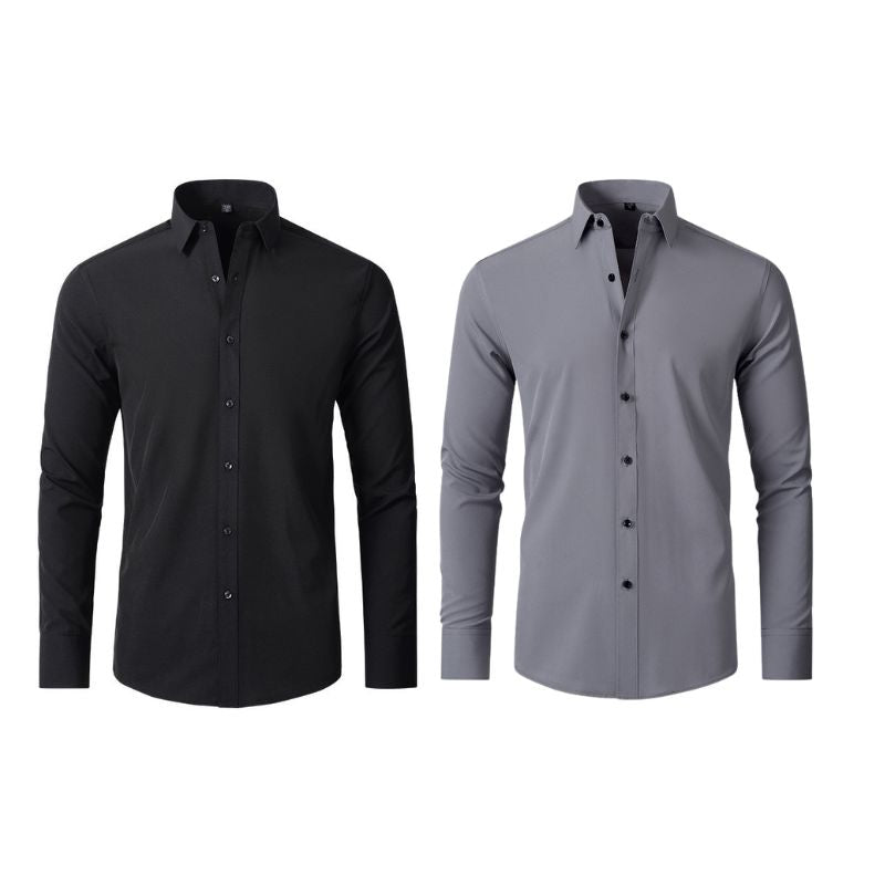 Compre 1 Leve 2 | Camisa Social Ultra Confort Anti amassados + Relogio de Brinde 131 A minha loja Preta e Cinza P