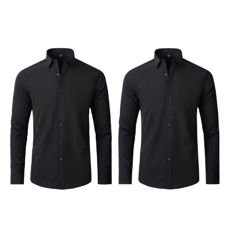 Compre 1 Leve 2 | Camisa Social Ultra Confort Anti amassados + Relogio de Brinde 131 A minha loja Preta e Preta P