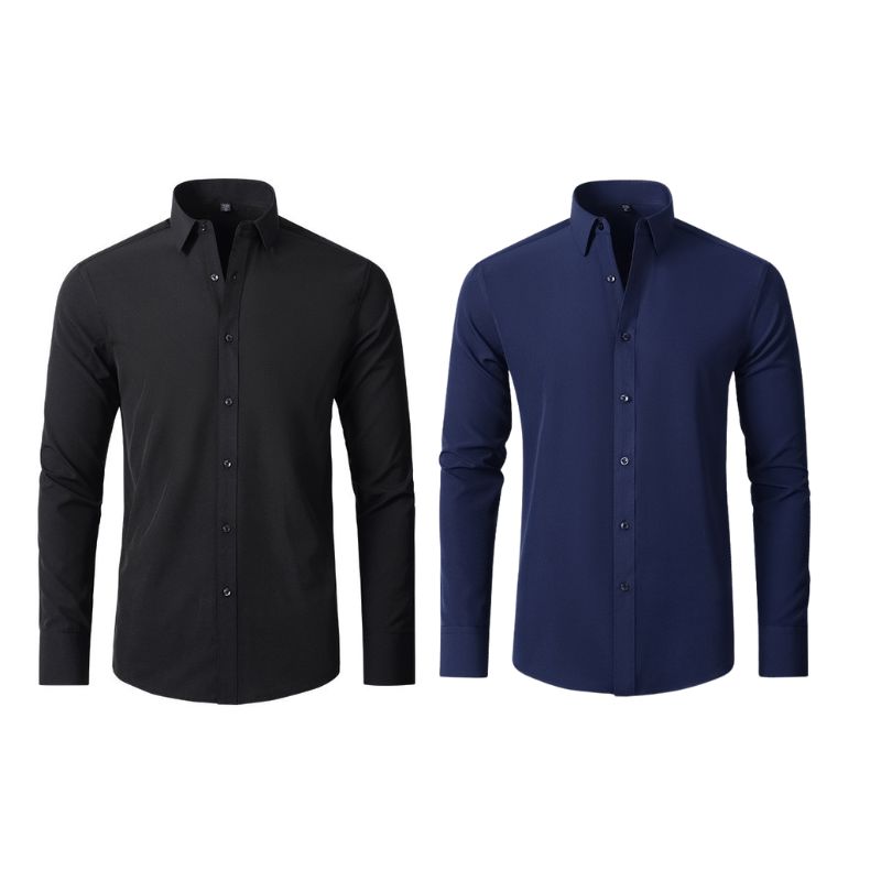 Compre 1 Leve 2 | Camisa Social Ultra Confort Anti amassados + Relogio de Brinde 131 A minha loja Preto e Azul Escuro P
