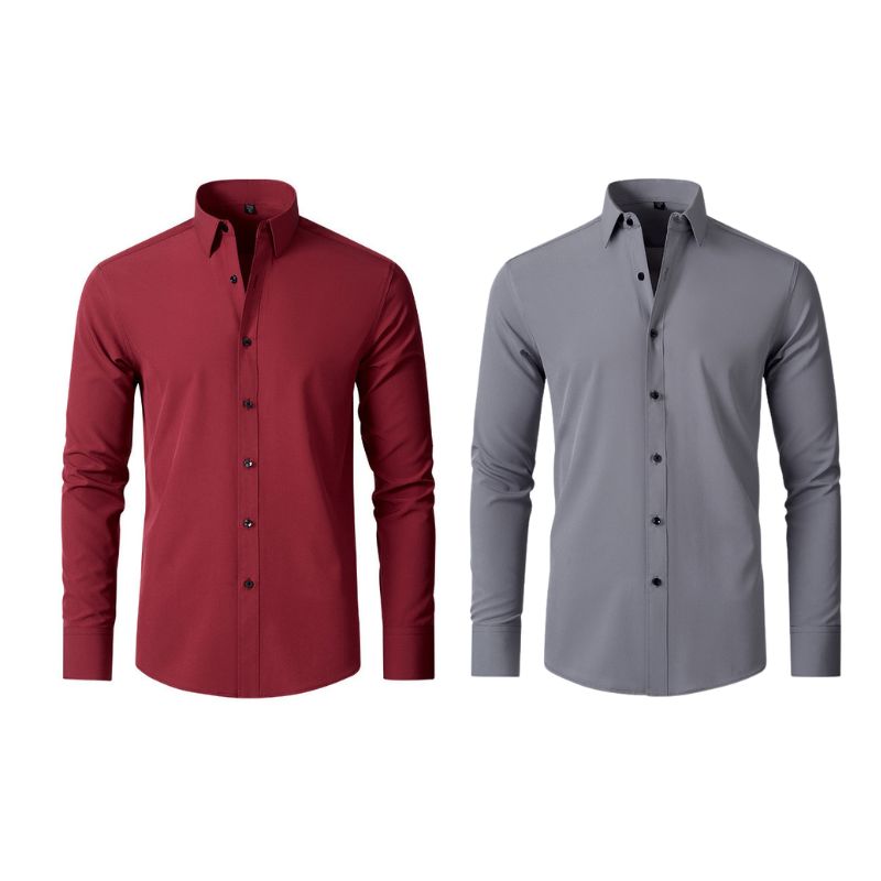 Compre 1 Leve 2 | Camisa Social Ultra Confort Anti amassados + Relogio de Brinde 131 A minha loja Vermelha e Cinza P