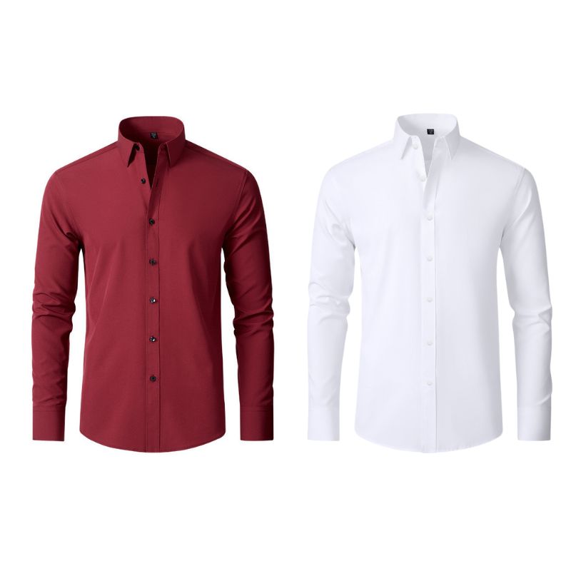 Compre 1 Leve 2 | Camisa Social Ultra Confort Anti amassados + Relogio de Brinde 131 A minha loja Vermelho e Branco P
