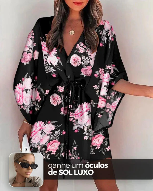 Vestido Kimono Acinturado Patrícia + Brinde Exclusivo Roupas (Vestido 7) Dm Stores P Estampa 1