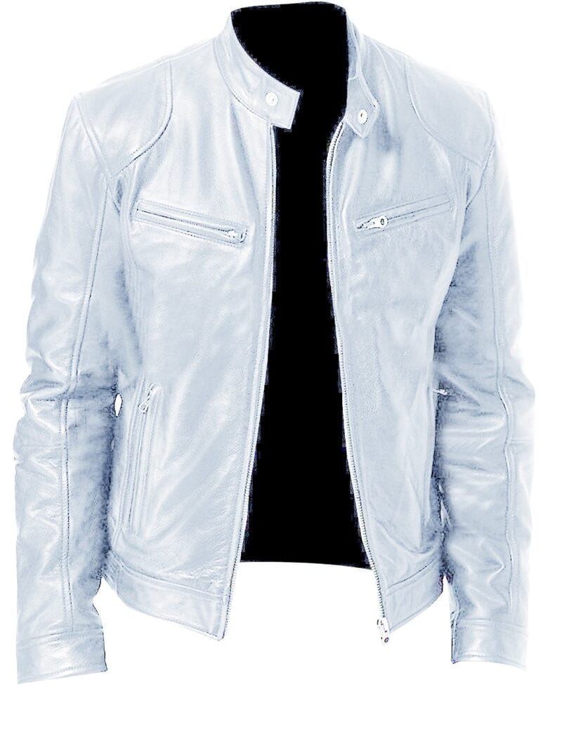 Jaqueta Masculina em Couro PU Estilo Sofisticado e Minimalista Roupas (Jaqueta Masculina 10) Dm Stores Branco PP