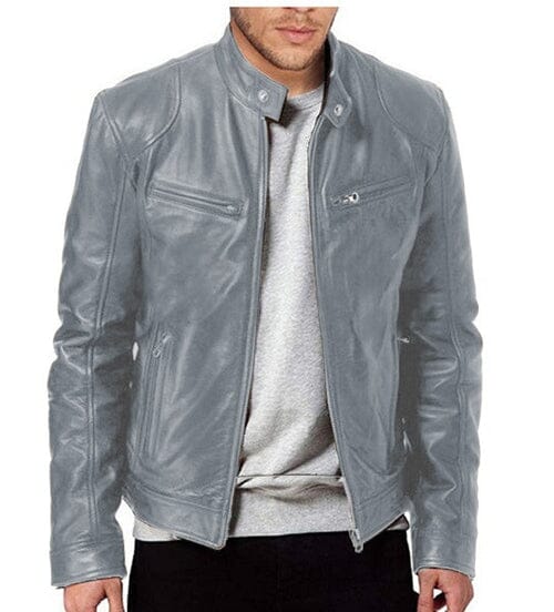 Jaqueta Masculina em Couro PU Estilo Sofisticado e Minimalista Roupas (Jaqueta Masculina 10) Dm Stores Cinza PP