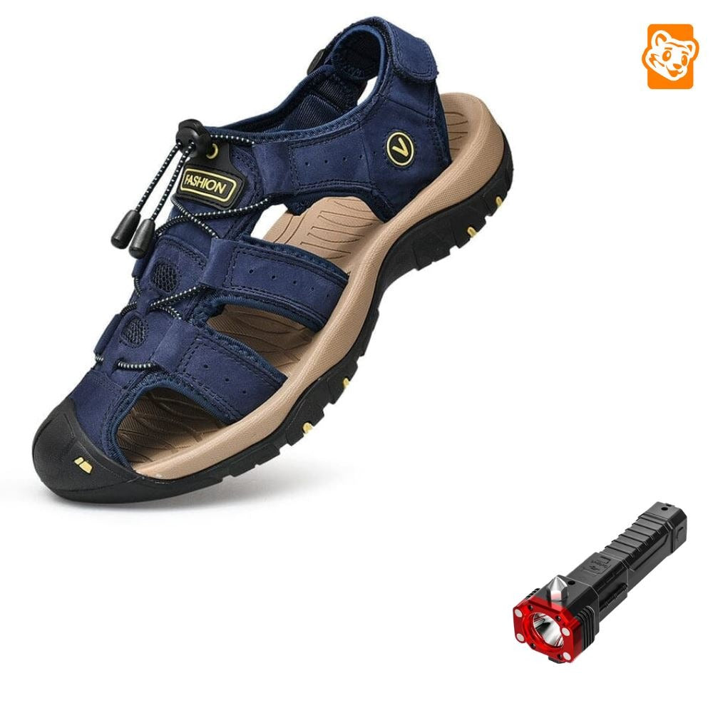 Sandália Adventure Premium Antiderrapante + Brinde Exclusivo Calçados (Sandália Masculina 3) Dm Stores Azul Marinho 37 Lanterna Tática 4 em 1
