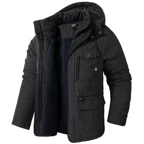 Jaqueta Masculina Tática com Capuz Forro Fleece e Bolsos