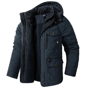 Jaqueta Masculina Tática com Capuz Forro Fleece e Bolsos