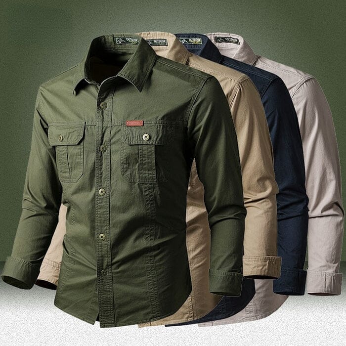 Camisa Comprida Military Com Bolsos, Botões e Design Único Original - Brinde: Relógio A Prova D'Água MASCULINO - ROUPAS - CAMISA 5 Dm Stores 