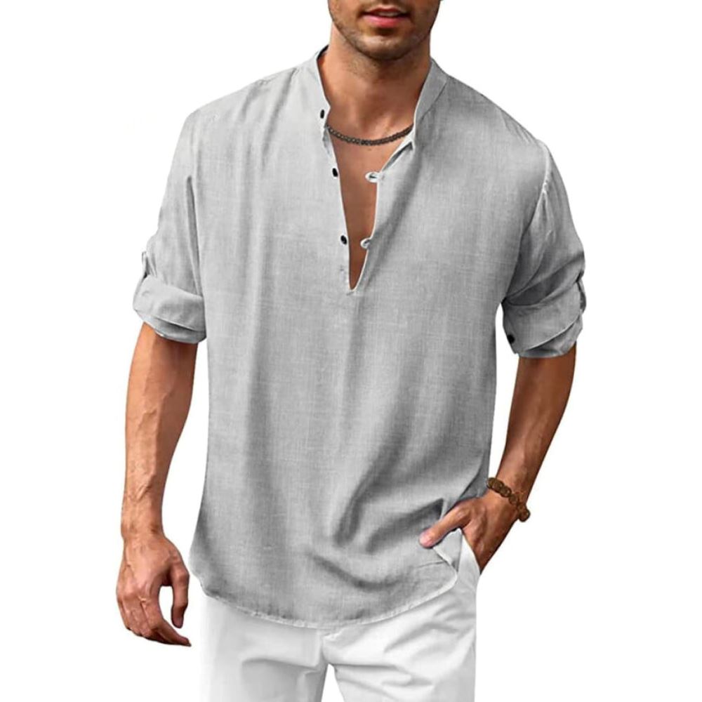 Camisa de Manga Comprida Masculina Hawaiian MASCULINO - ROUPAS - CAMISETA 2 Dm Stores Cinza M 