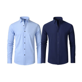 Compre 1 Leve 2 | Camisa Social Ultra Confort Anti amassados + Relogio de Brinde 131 A minha loja Azul Claro e Azul Escuro P 