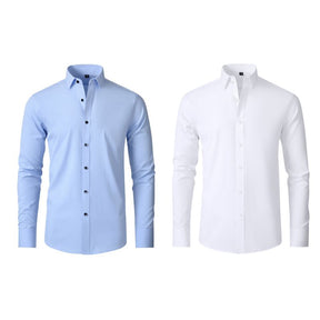 Compre 1 Leve 2 | Camisa Social Ultra Confort Anti amassados + Relogio de Brinde 131 A minha loja Azul e Branco P 