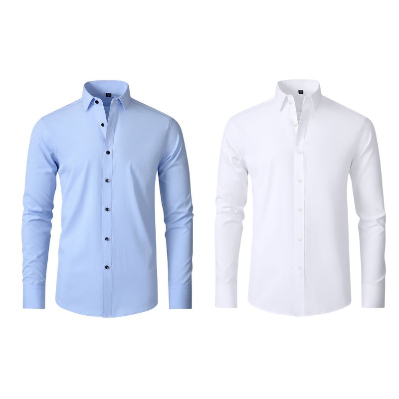 Compre 1 Leve 2 | Camisa Social Ultra Confort Anti amassados + Relogio de Brinde 131 A minha loja Azul e Branco P 