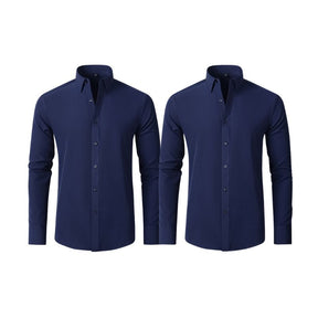 Compre 1 Leve 2 | Camisa Social Ultra Confort Anti amassados + Relogio de Brinde 131 A minha loja Azul Escuro e Azul Escuro P 