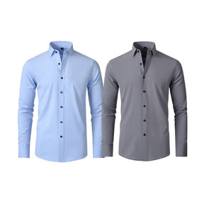 Compre 1 Leve 2 | Camisa Social Ultra Confort Anti amassados + Relogio de Brinde 131 A minha loja Cinza e Azul P 