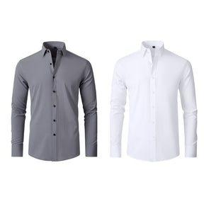 Compre 1 Leve 2 | Camisa Social Ultra Confort Anti amassados + Relogio de Brinde 131 A minha loja Cinza e Branca P 