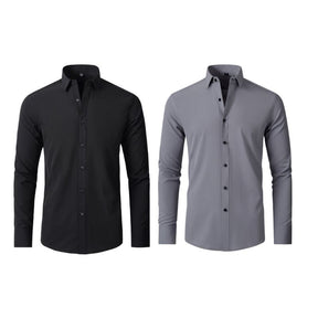 Compre 1 Leve 2 | Camisa Social Ultra Confort Anti amassados + Relogio de Brinde 131 A minha loja Preta e Cinza P 