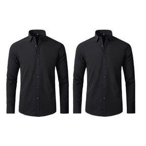 Compre 1 Leve 2 | Camisa Social Ultra Confort Anti amassados + Relogio de Brinde 131 A minha loja Preta e Preta P 