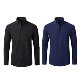 Compre 1 Leve 2 | Camisa Social Ultra Confort Anti amassados + Relogio de Brinde 131 A minha loja Preto e Azul Escuro P 