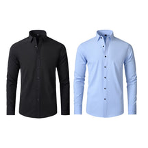 Compre 1 Leve 2 | Camisa Social Ultra Confort Anti amassados + Relogio de Brinde 131 A minha loja Preto e Azul P 