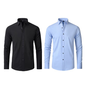 Compre 1 Leve 2 | Camisa Social Ultra Confort Anti amassados + Relogio de Brinde 131 A minha loja Preto e Azul P 