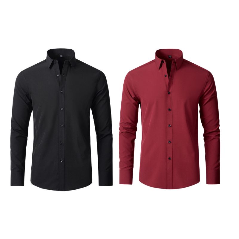 Compre 1 Leve 2 | Camisa Social Ultra Confort Anti amassados + Relogio de Brinde 131 A minha loja Preto e Vermelho P 