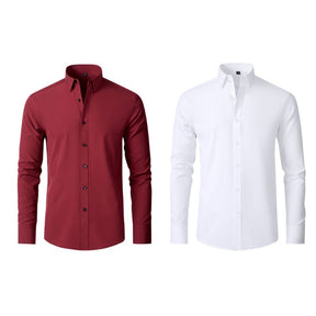 Compre 1 Leve 2 | Camisa Social Ultra Confort Anti amassados + Relogio de Brinde 131 A minha loja Vermelho e Branco P 