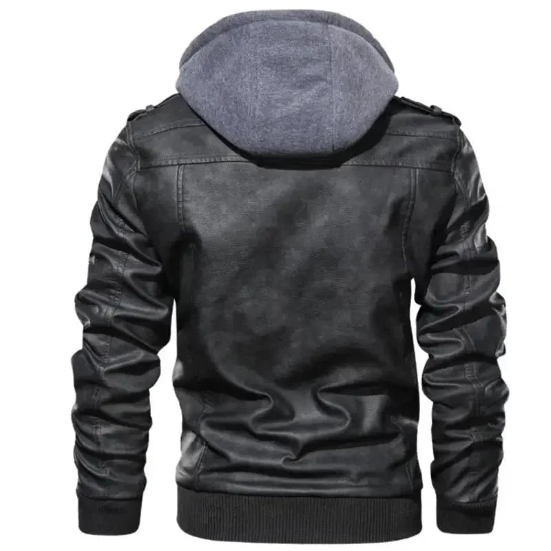 Jaqueta de Couro Masculina com Capuz Jaqueta de Couro Masculina com Capuz Removível Sr Alpha 