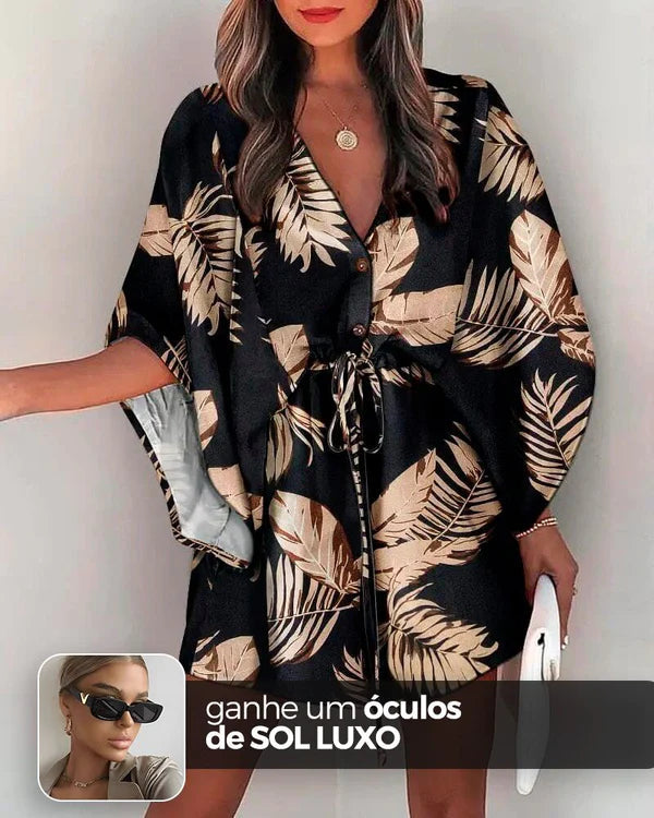 Vestido Kimono Acinturado Patrícia + Brinde Exclusivo Roupas (Vestido 7) Dm Stores P Estampa 3 