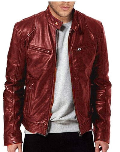 Jaqueta Masculina em Couro PU Estilo Sofisticado e Minimalista Roupas (Jaqueta Masculina 10) Dm Stores VInho PP 