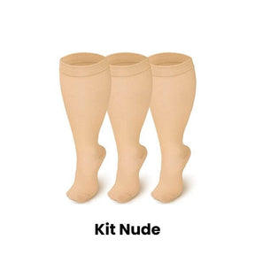 Meias de Compressão ConfortLife Plus Size (Kit 3 Pares) Roupas (Meias 2) Dm Stores KIT NUDE XX 
